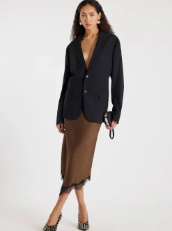 River Island Brown Asymmetric Lace Trim Satin Skirt