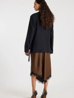 River Island Brown Asymmetric Lace Trim Satin Skirt