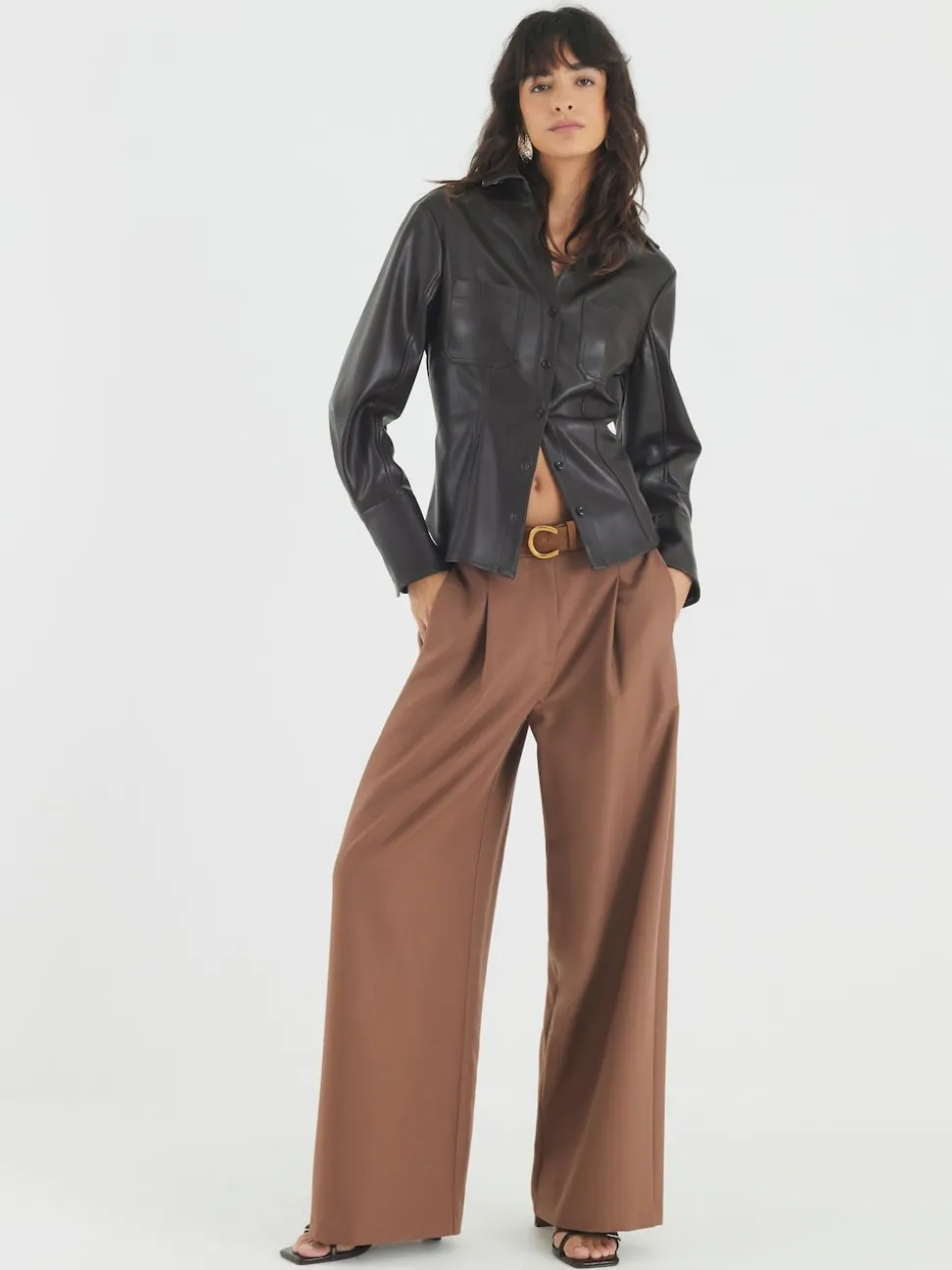 River Island Brown Easy Belted Wide Leg Trousers