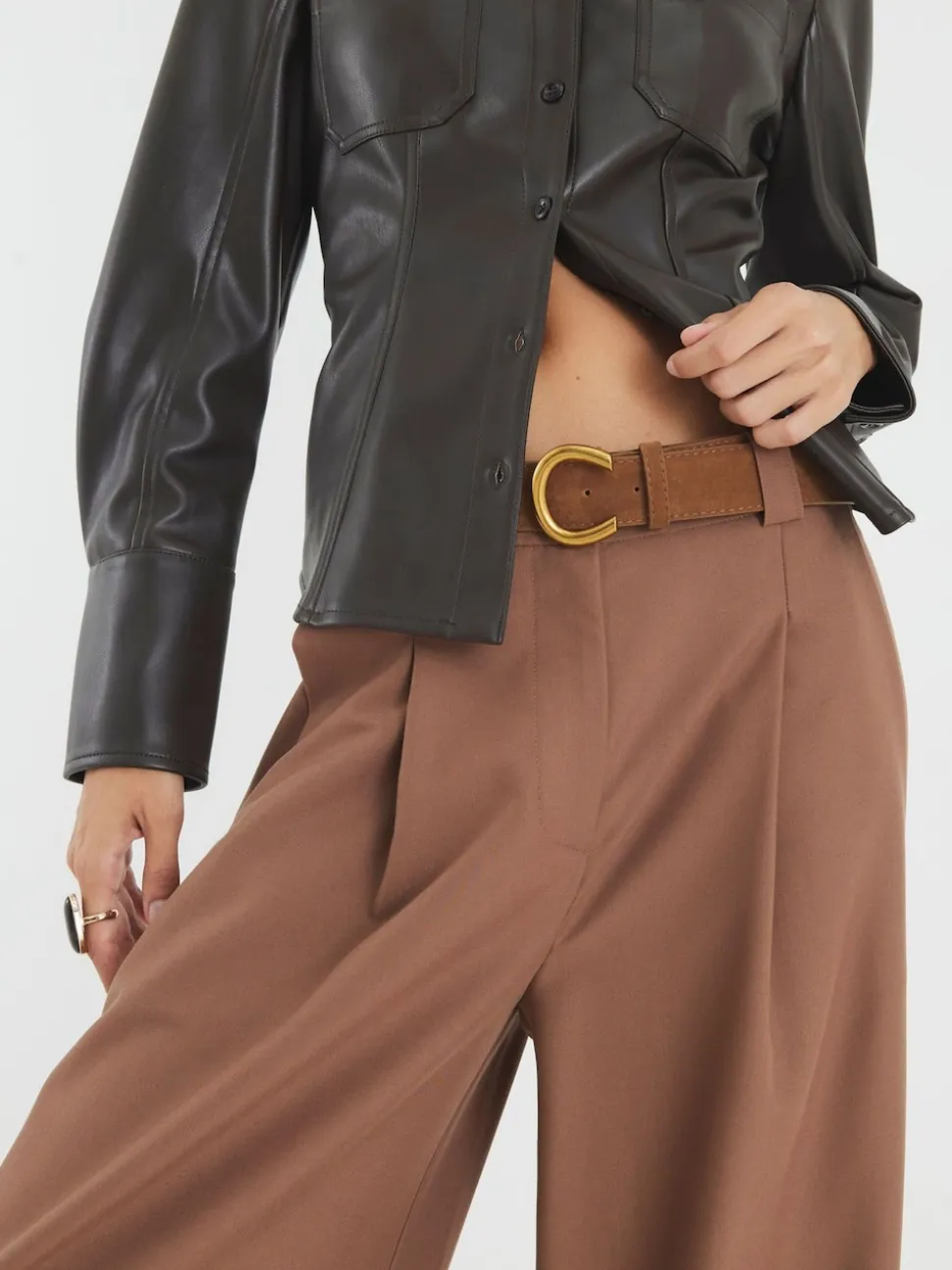 River Island Brown Easy Belted Wide Leg Trousers
