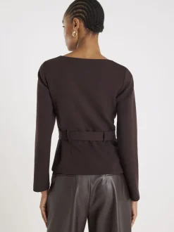 River Island Brown Long Sleeve Square Neck Belted Blazer