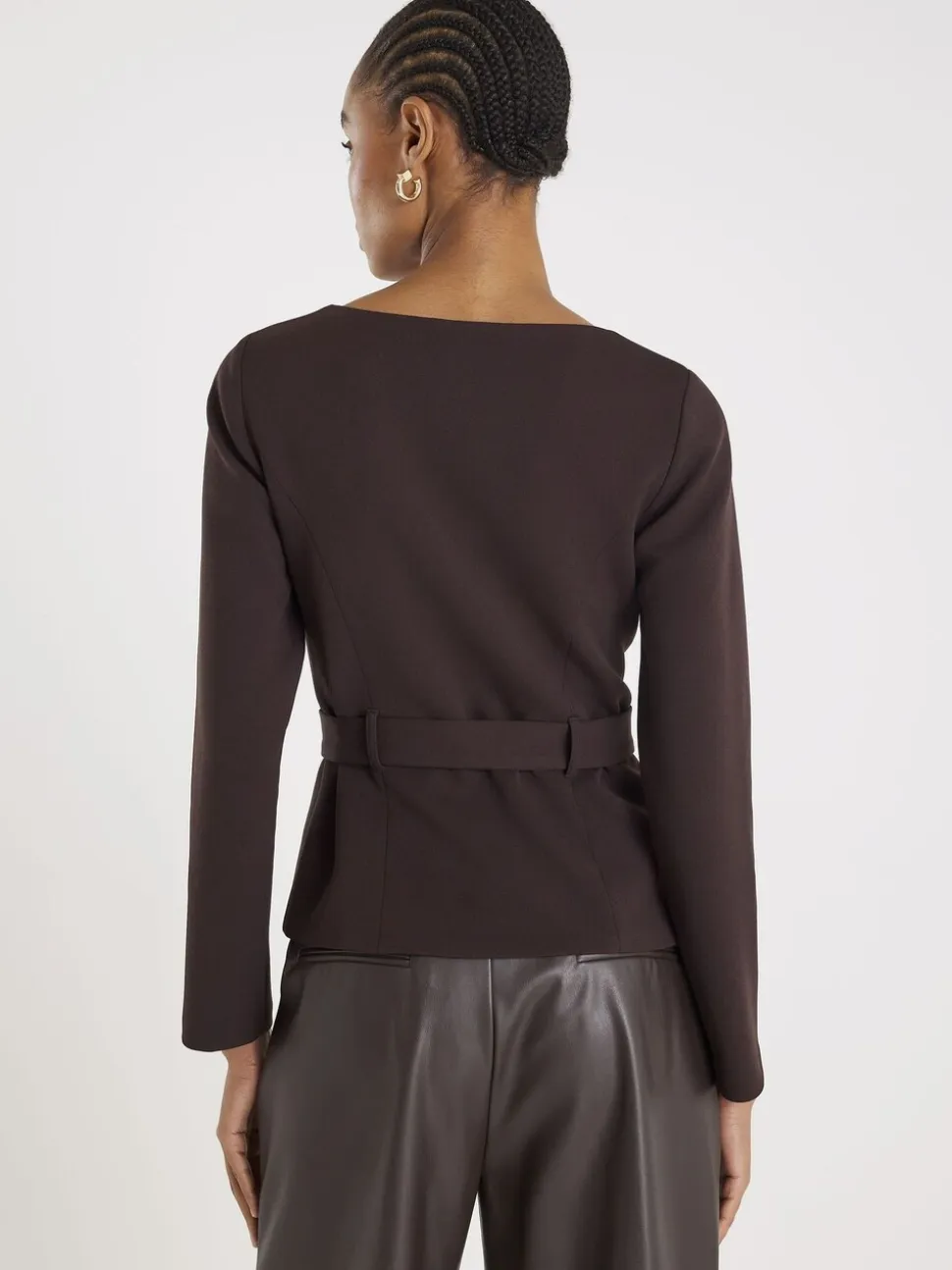 River Island Brown Long Sleeve Square Neck Belted Blazer