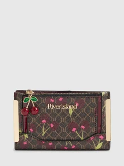 River Island Brown Monogram Cherry Print Purse