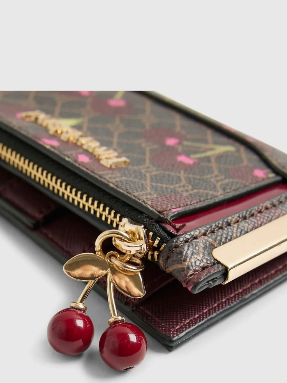 River Island Brown Monogram Cherry Print Purse