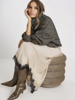 River Island Brown Satin Skirt With Lace