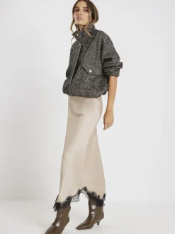 River Island Brown Satin Skirt With Lace