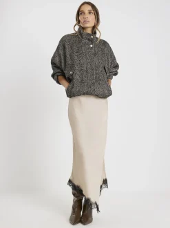 River Island Brown Satin Skirt With Lace