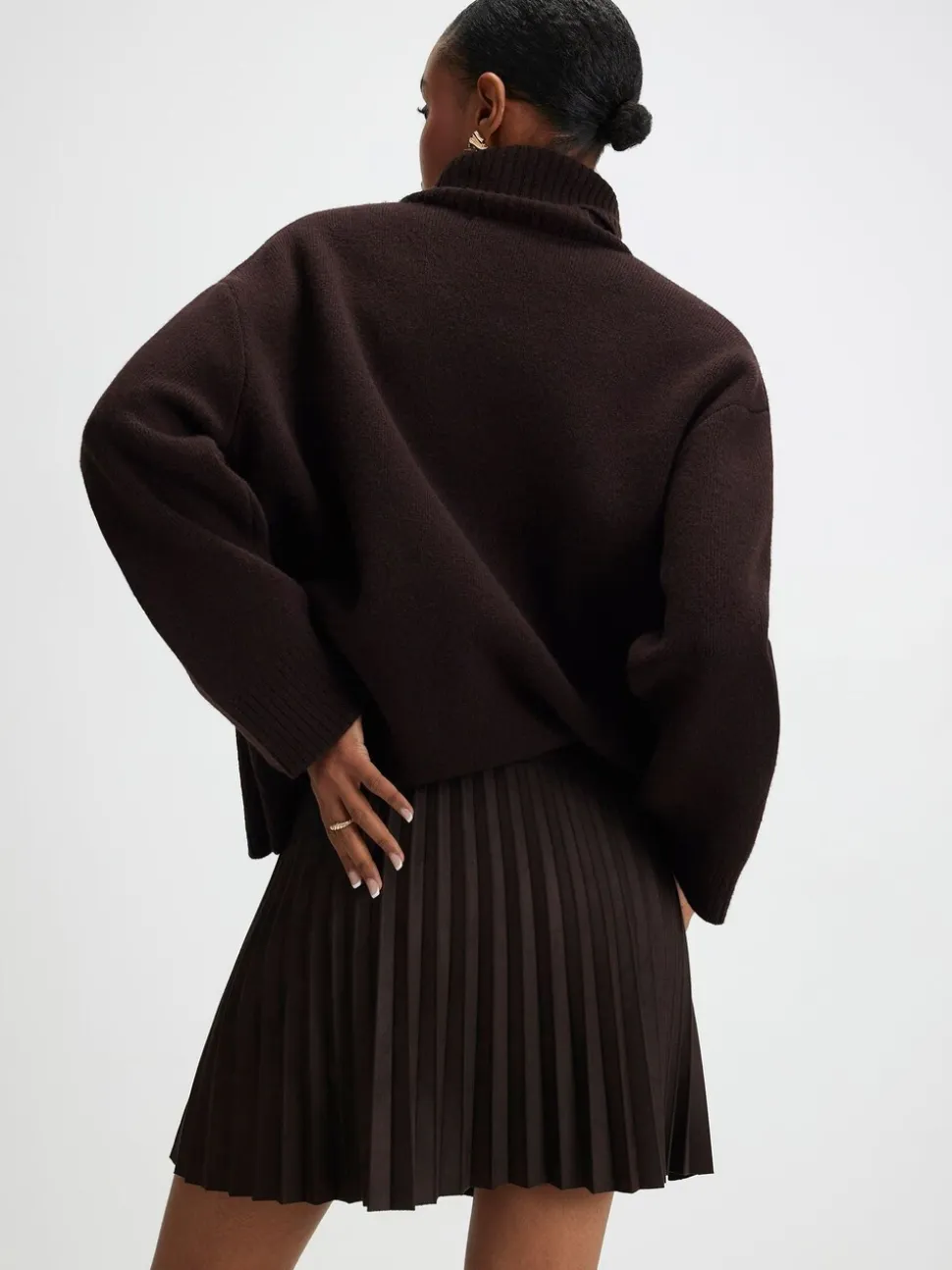 River Island Brown Suedette Button Pleated Mini Skirt
