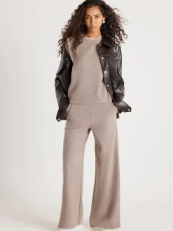 River Island Brown Whipstitch Cosy Wide Leg Joggers