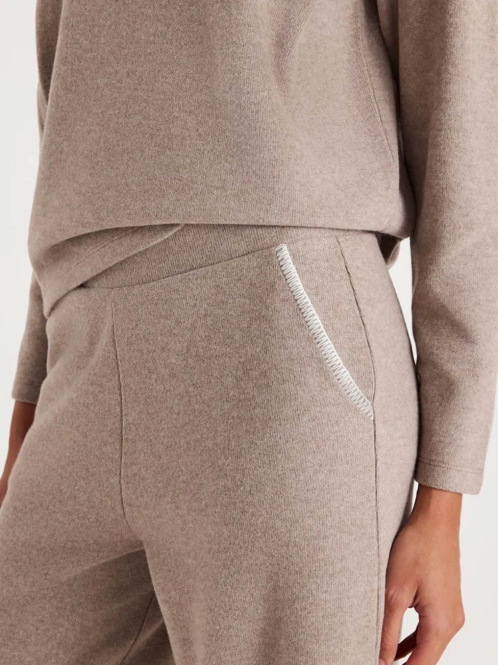 River Island Brown Whipstitch Cosy Wide Leg Joggers