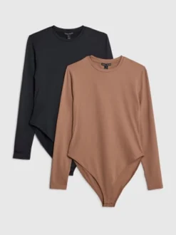 River Island Brown/Black Long Sleeve Crew Neck Bodysuits 2 Pack