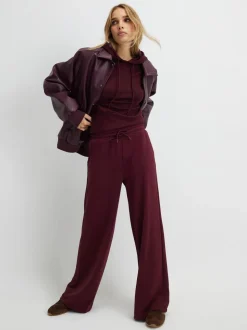 River Island Burgundy Premium High Waisted Wide Leg Joggers