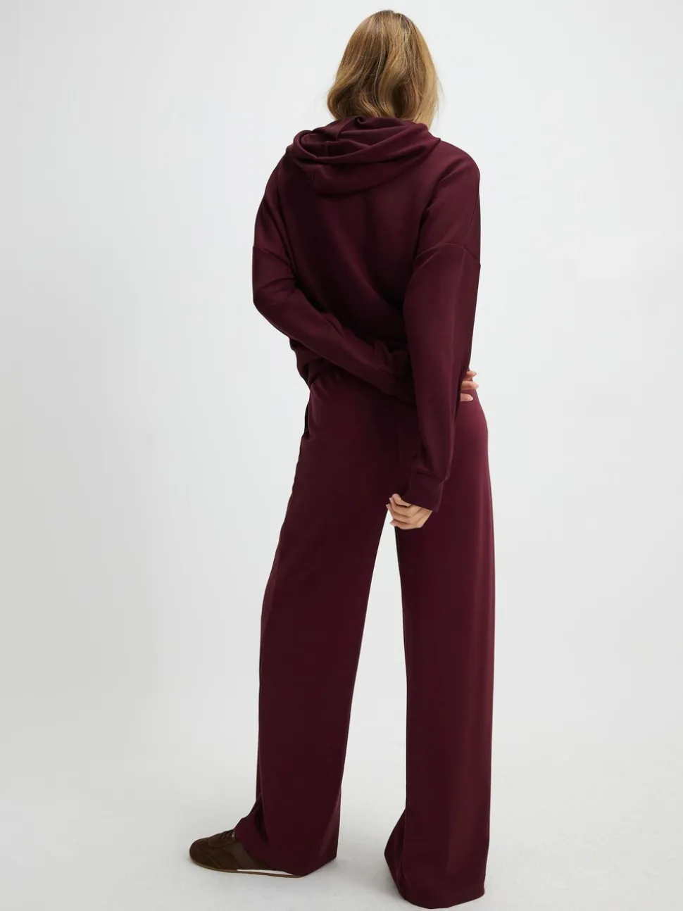 River Island Burgundy Premium High Waisted Wide Leg Joggers