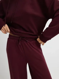 River Island Burgundy Premium High Waisted Wide Leg Joggers