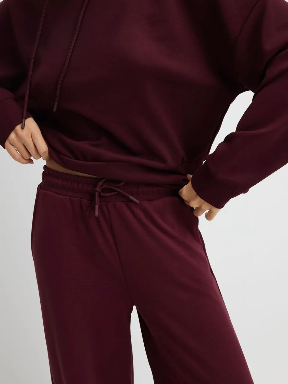 River Island Burgundy Premium High Waisted Wide Leg Joggers