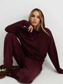 River Island Burgundy Premium High Waisted Wide Leg Joggers