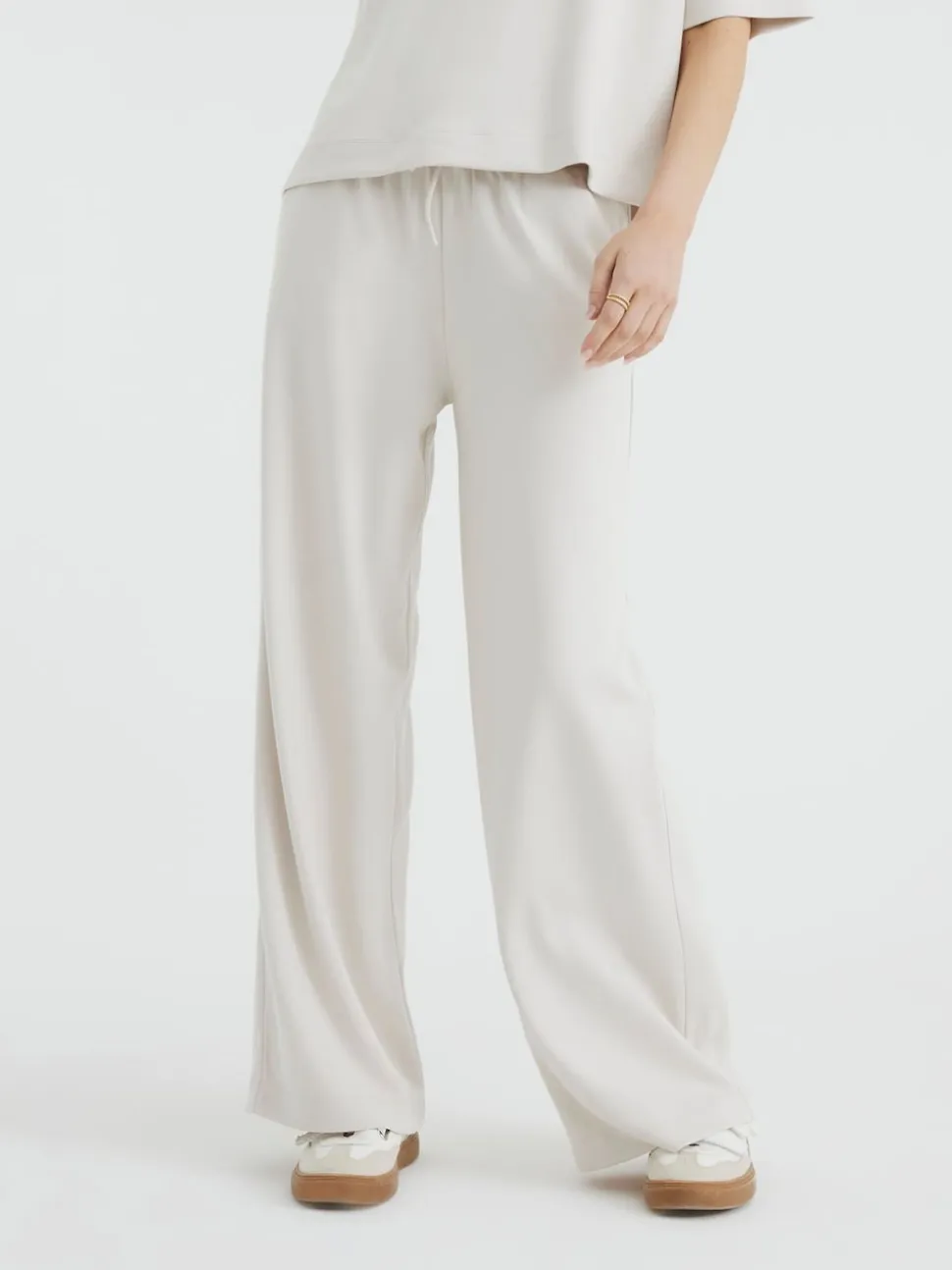 River Island Cream Premium Wide Leg Joggers