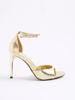 River Island Gold Wide Fit Open Toe Heels