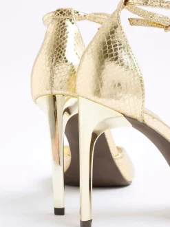 River Island Gold Wide Fit Open Toe Heels