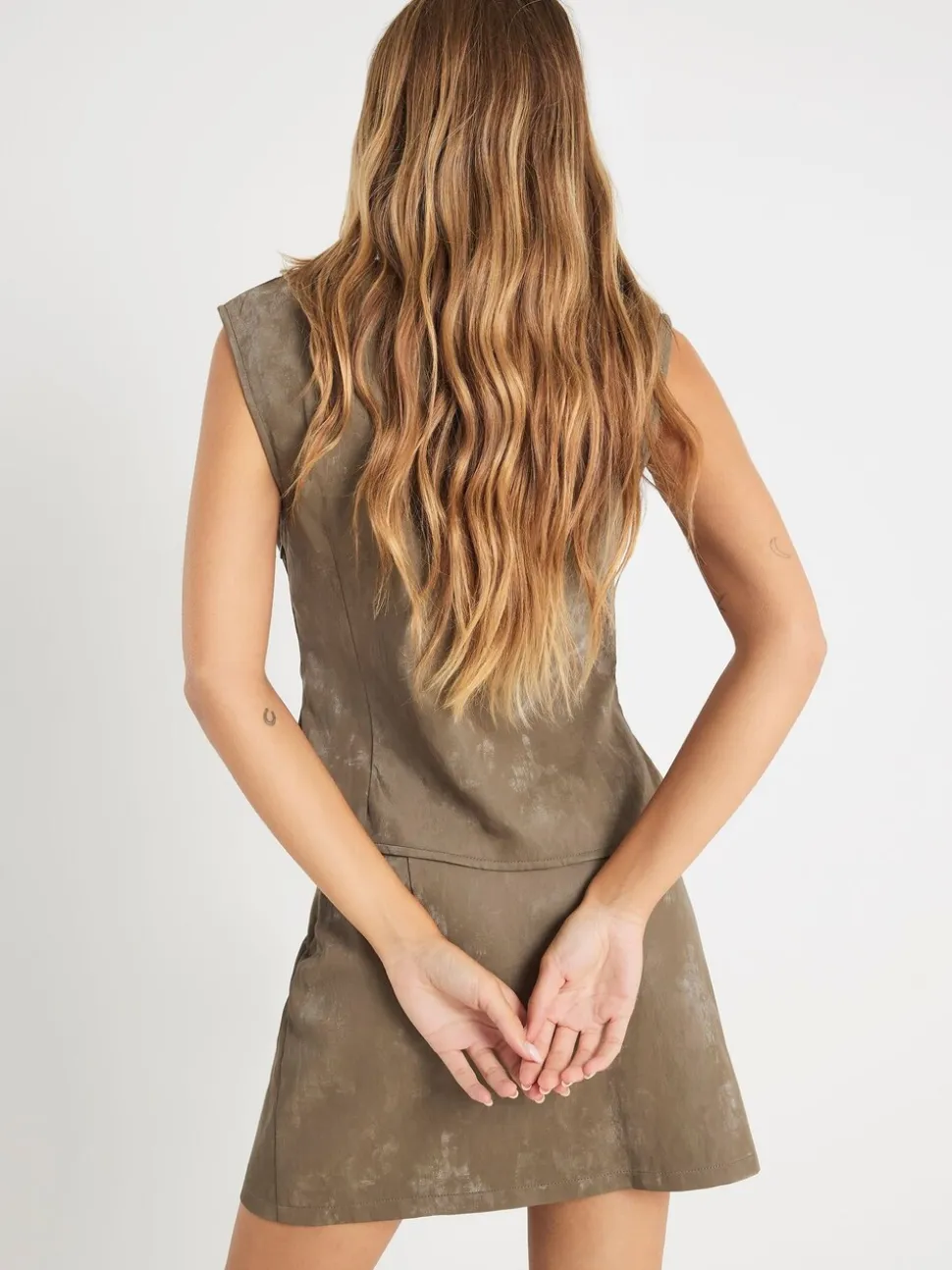 River Island Green Faux Leather Hammered Mini Skirt