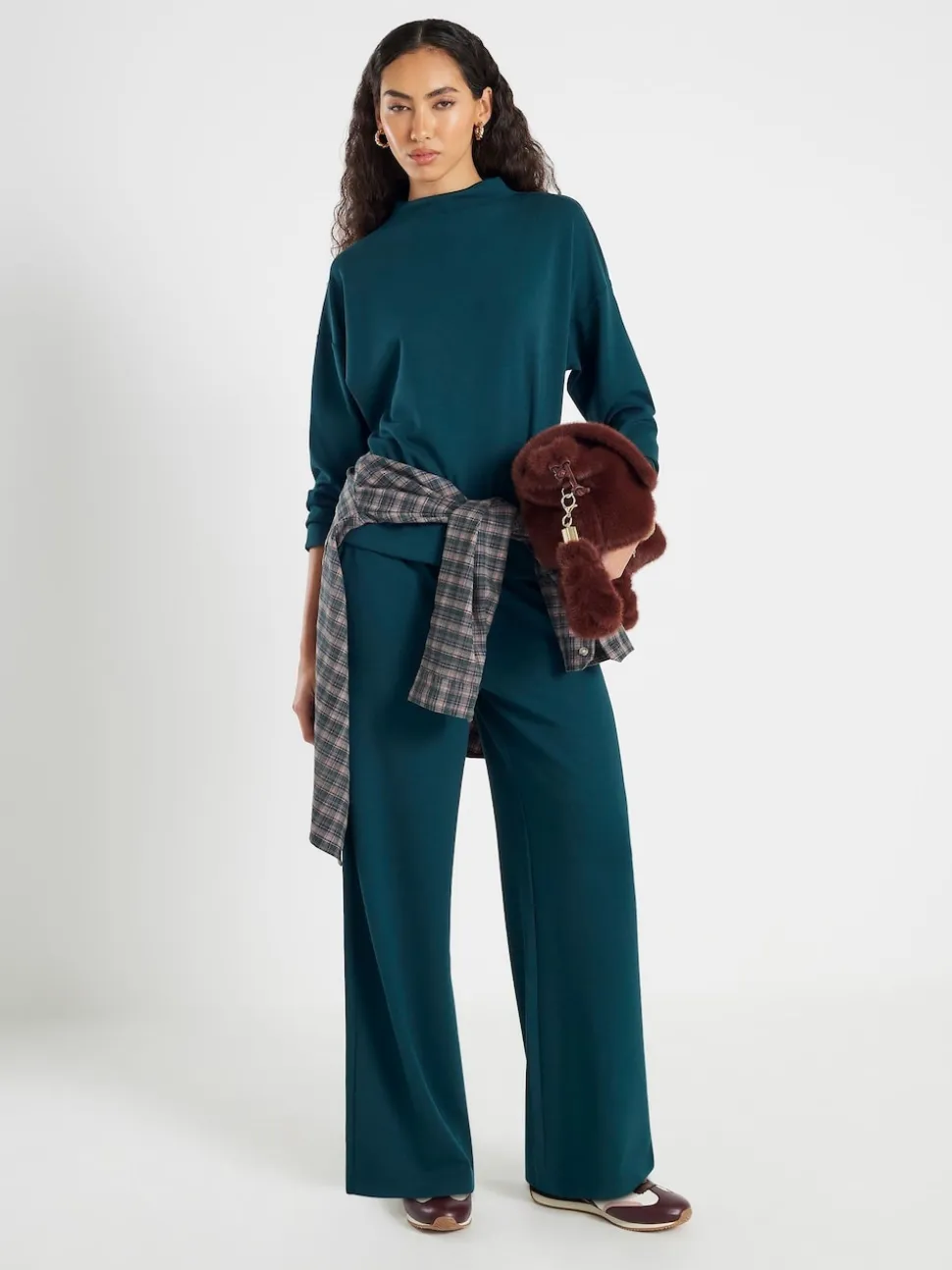 River Island Green High Waisted Premium Wide Leg Joggers