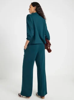 River Island Green High Waisted Premium Wide Leg Joggers
