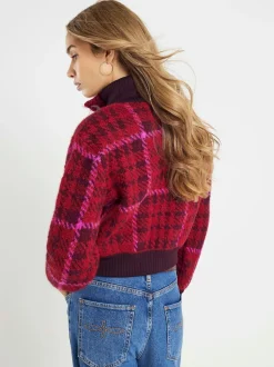 River Island Red Knitted Check Bomber Jacket