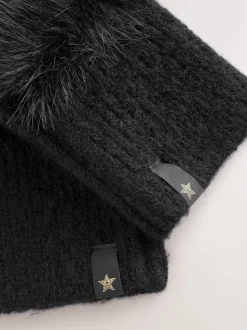Rockett St George Black Faux Fur Handwarmers Gloves