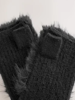 Rockett St George Black Faux Fur Handwarmers Gloves