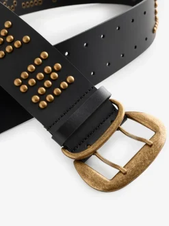 Rockett St George Black Leather Magic and Star Dust Chunky Studded Belt