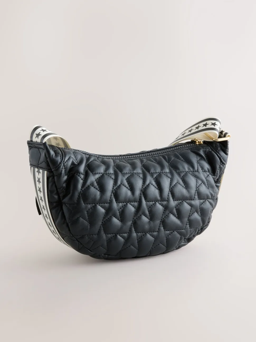Rockett St George Black Quilted Cross-Body Bag with Star Strap