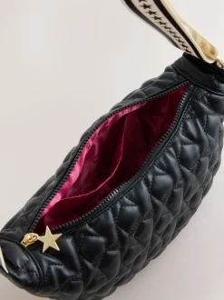 Rockett St George Black Quilted Cross-Body Bag with Star Strap