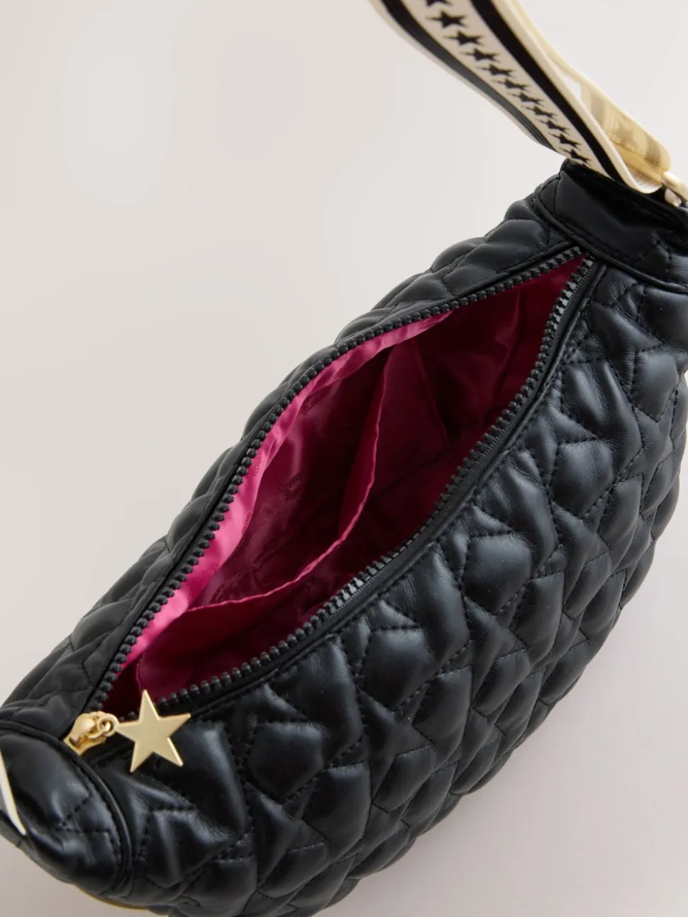 Rockett St George Black Quilted Cross-Body Bag with Star Strap