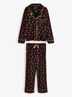 Rockett St George Black/Red Lips Button Through Jersey Pyjamas