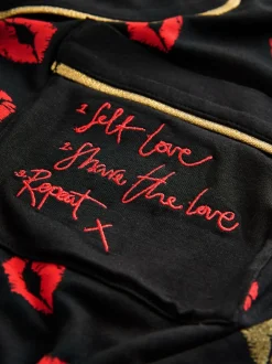 Rockett St George Black/Red Lips Button Through Jersey Pyjamas
