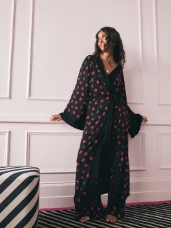 Rockett St George Black/Red Lips Jersey Robe