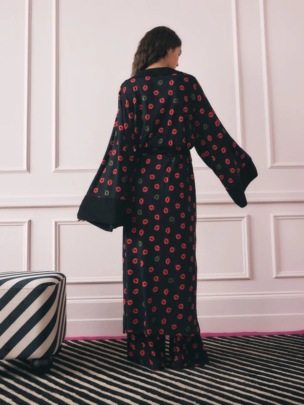 Rockett St George Black/Red Lips Jersey Robe