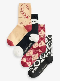 Rockett St George Black/Red 4 Pack Swan Socks