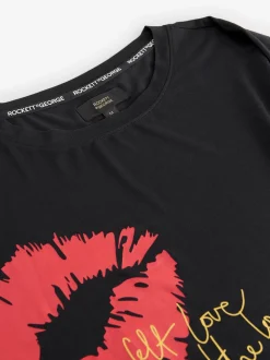 Rockett St George Black/Red Lips Long Sleeve Night T-Shirt