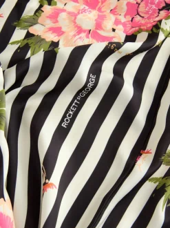 Rockett St George Black/White Flower Power Stripe Satin Robe