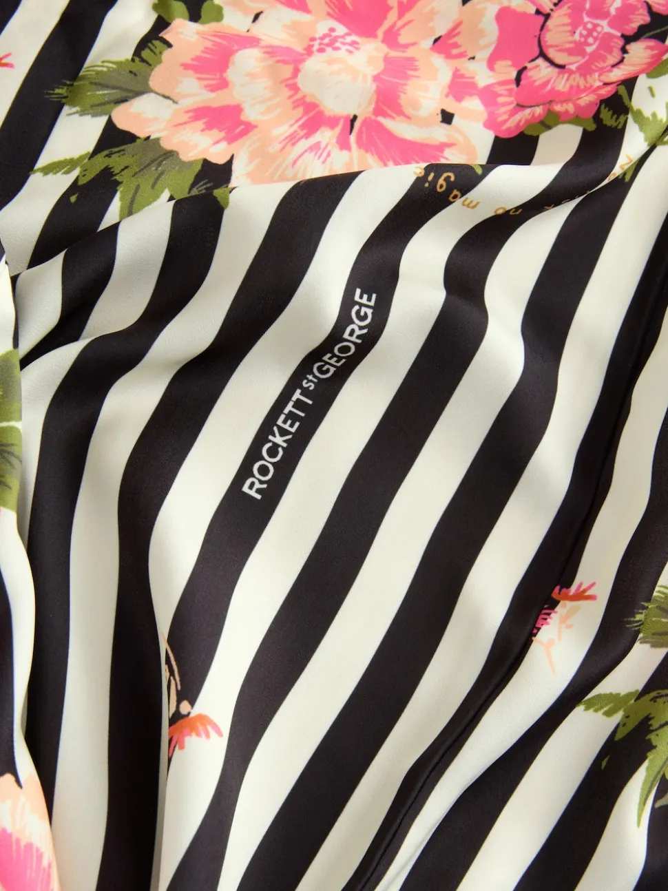 Rockett St George Black/White Flower Power Stripe Satin Robe