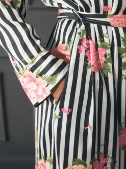 Rockett St George Black/White Flower Power Stripe Satin Robe