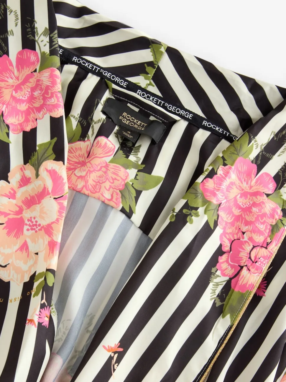 Rockett St George Black/White Flower Power Stripe Satin Robe