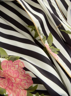 Rockett St George Black/White Flower Power Stripe Satin Robe