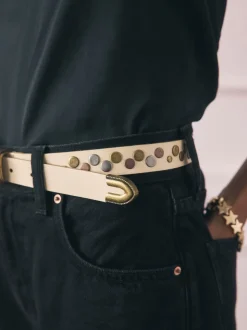 Rockett St George Cream Leather Studded Belt
