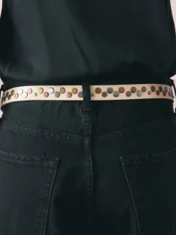 Rockett St George Cream Leather Studded Belt