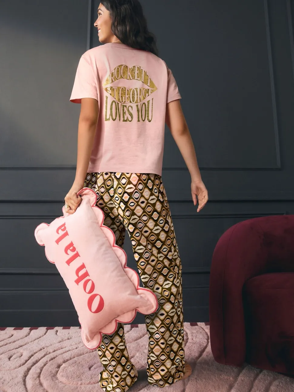 Rockett St George Khaki Green Lips Jersey Pyjamas