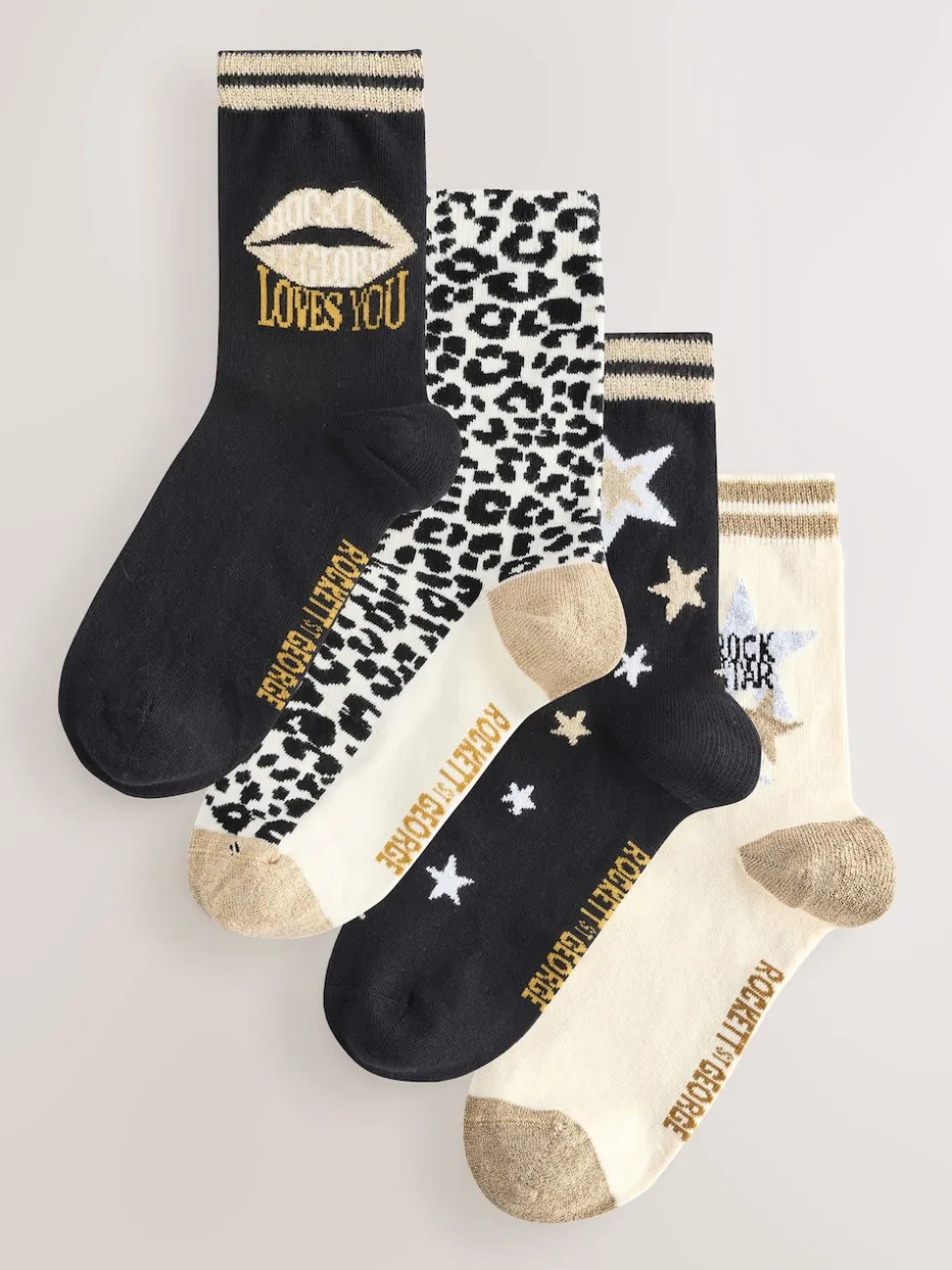 Rockett St George Monochrome Animal Print 4 Pack Ankle Socks