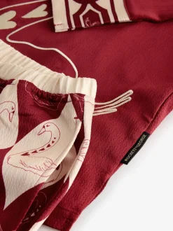 Rockett St George Red Argyle Swan Textured Satin Button Through Pyjamas