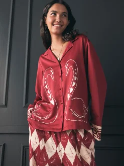 Rockett St George Red Argyle Swan Textured Satin Button Through Pyjamas